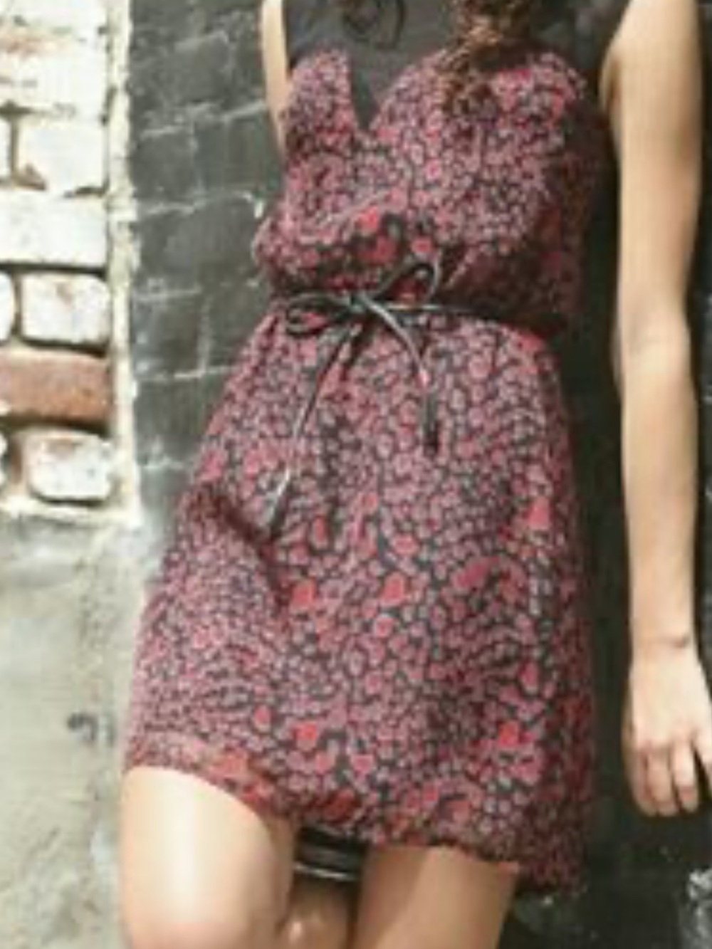 Wendy Katlen Black Mesh Yoke Mini Dress with Red Spot Print size 8